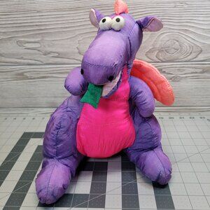 Mervyns Playful Pals Plush Dragon Parachute Nylon Neon Purple Pink Toy Vtg READ‎